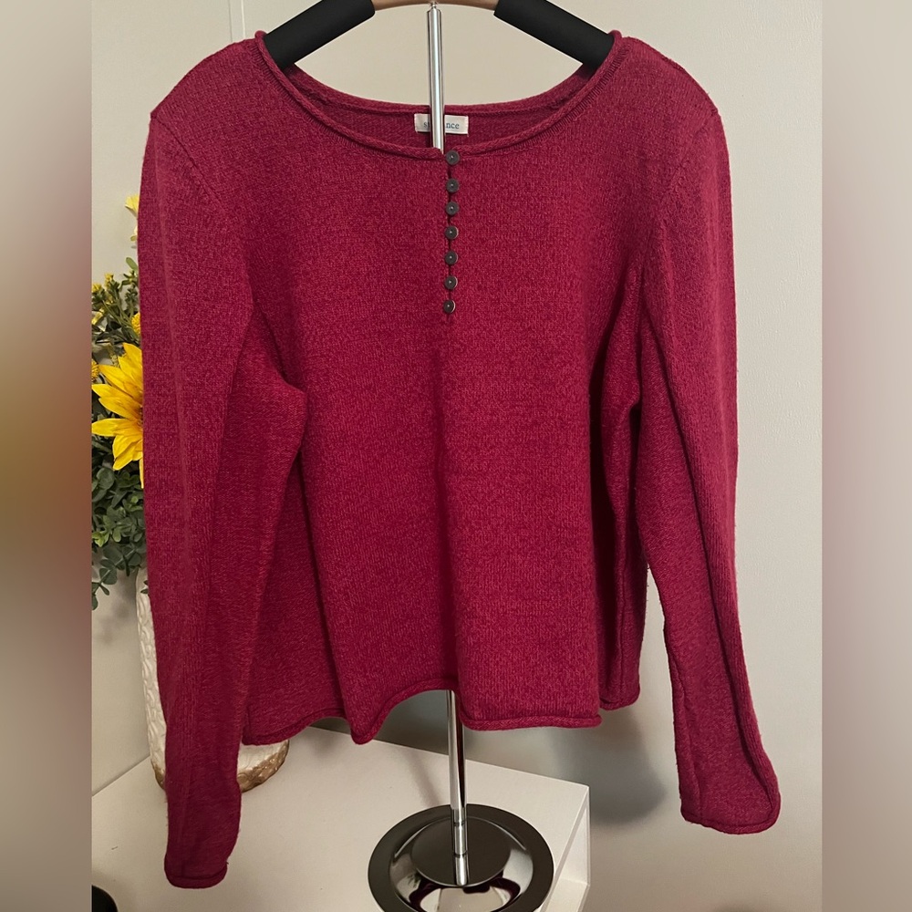 Sundance Raspberry Button-Accent Silk Blend Sweater PXL